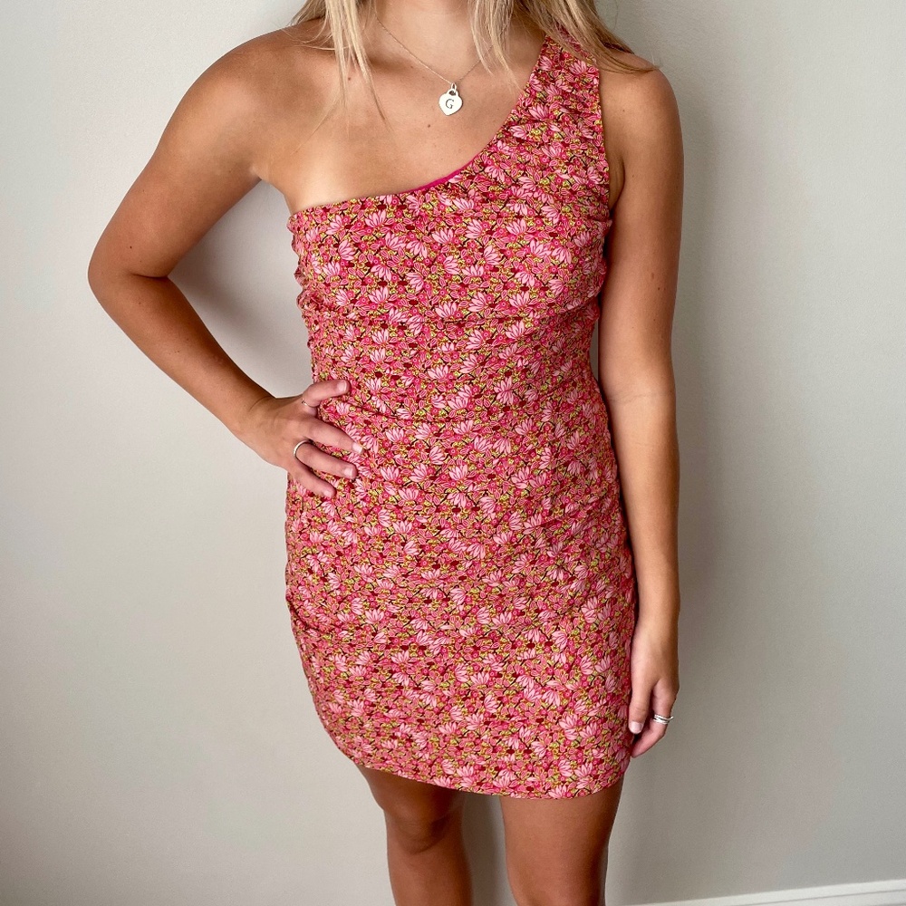 Lush One Shoulder Floral Mini Dress